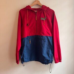 LL Bean Mountain Classic Anorak Jacket Mens S Colorblock Red Blue Hooded Hiking